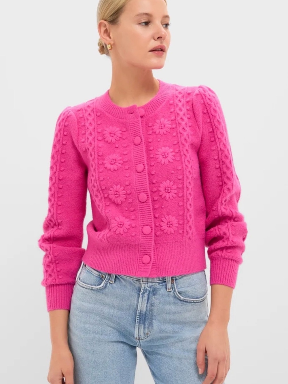 NWOT Tuckernuck Hyacinth House Hot Pink Embroidered Floral Frankie Cardigan